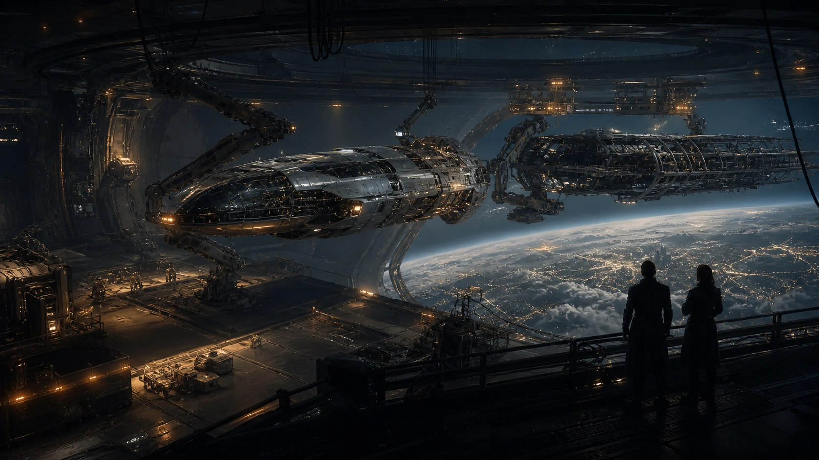 Le premier vaisseau d’expédition quitte son chantier orbital au-dessus de la colonie